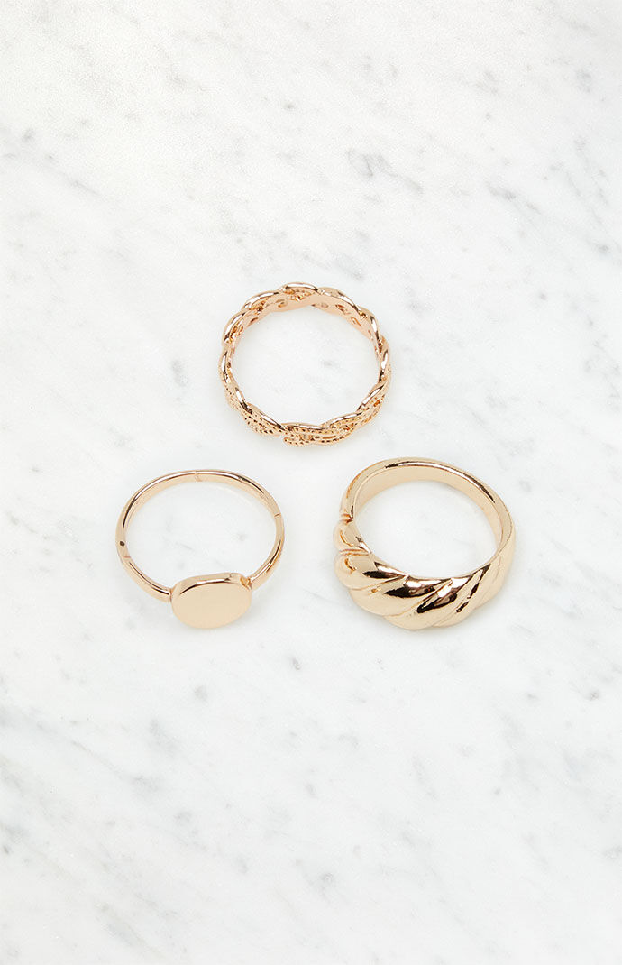 LA Hearts 3 Pack Gold Rings PacSun