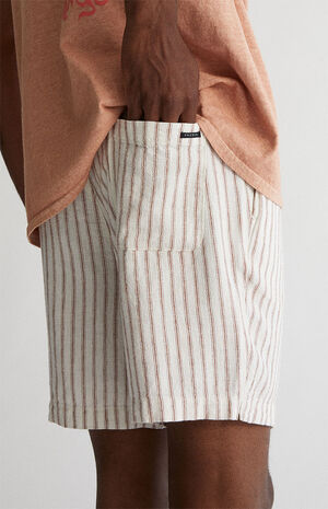 Cream Striped Cotton Shorts image number 5