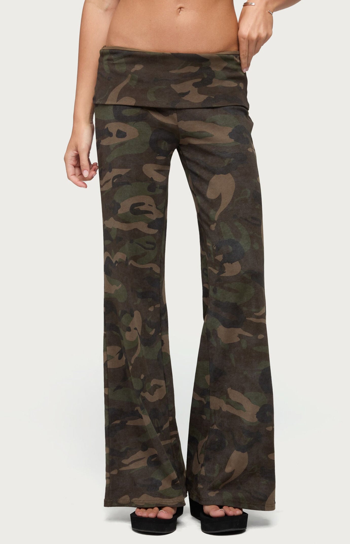 Edikted Lumielle Camo Wide Leg Foldover Pants