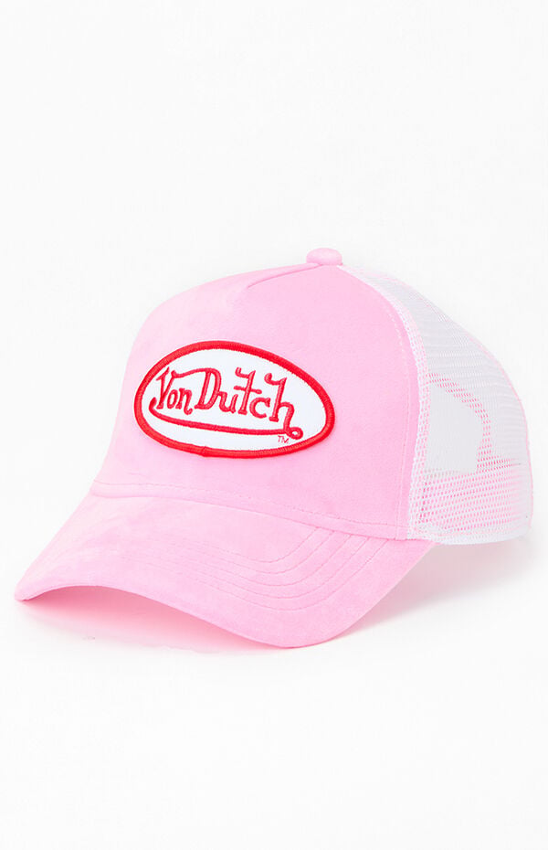 Von Dutch Pink Velvet Trucker Hat | Pacsun display picture 2