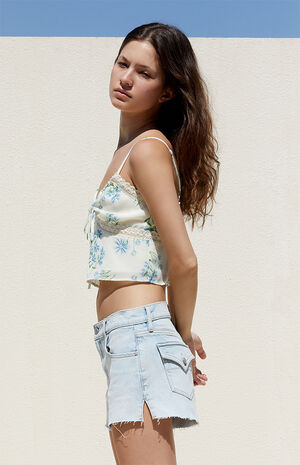 Stretch Light Indigo '70s Cutoff Denim Shorts image number 2