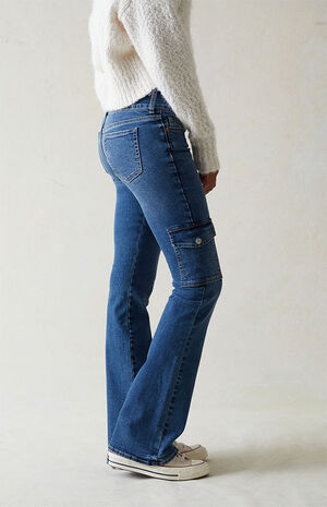 Stretch Dark Indigo Low Rise Cargo Bootcut  Jeans image number 4