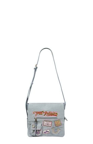 Blue Denim Multi Patch Messenger Bag image number 11