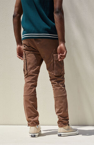 Stretch Canvas Brown Slim Cargo Pants image number 4