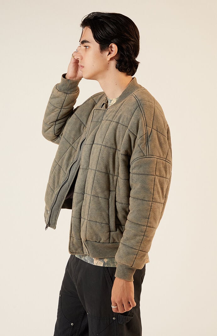 Men s Quilted Bomber Jacket in Gray Size Medium