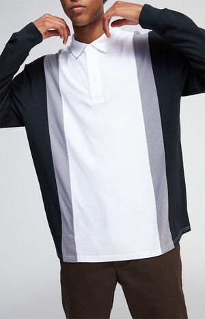 White & Black Colorblock Long Sleeve Rugby Shirt image number 3