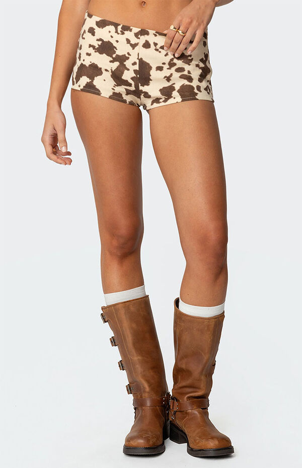 Edikted Cow Printed Low Rise Micro Shorts PacSun