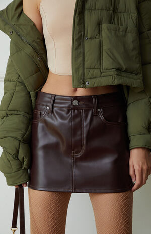 Stretch Mid Rise Faux Leather Mini Skirt image number 1