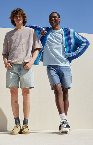 Eco Medium Blue Cut Off Denim Shorts image number 3