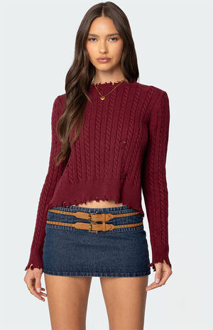 Split Open Back Cable Knit Sweater image number 3