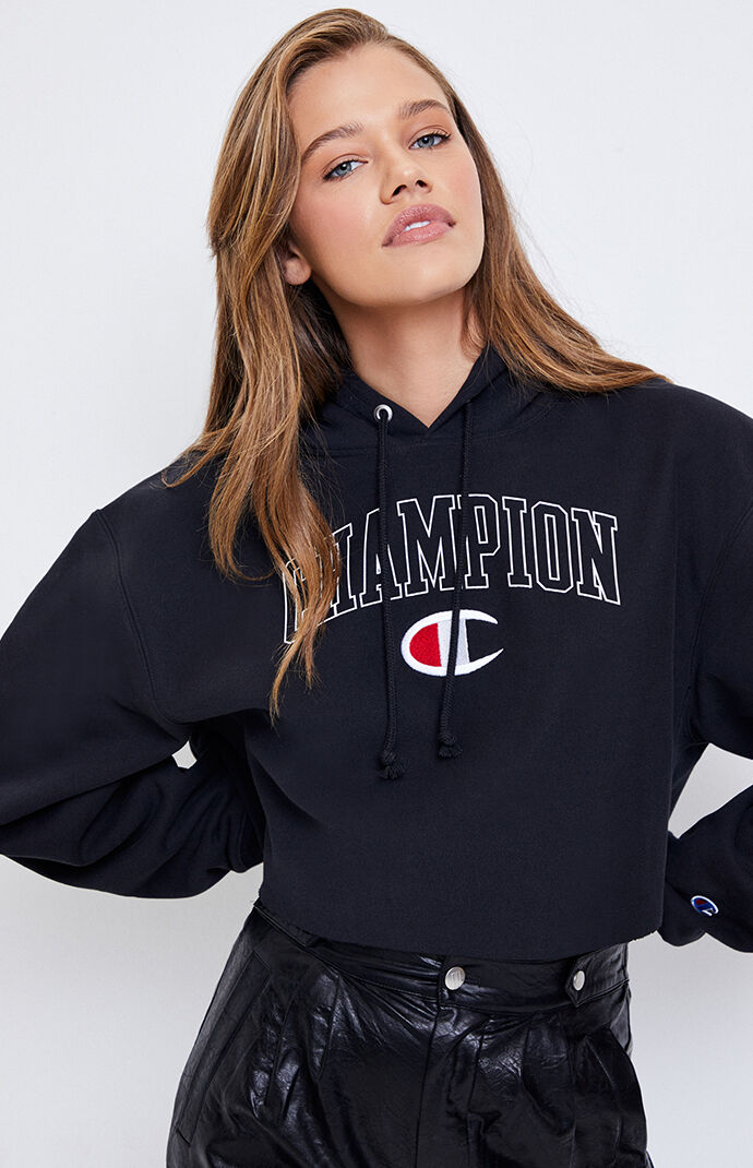 champion black cropped hoodie