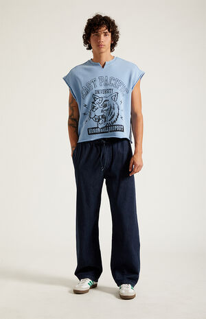 Dark Blue Straight Drawstring Pants image number 6