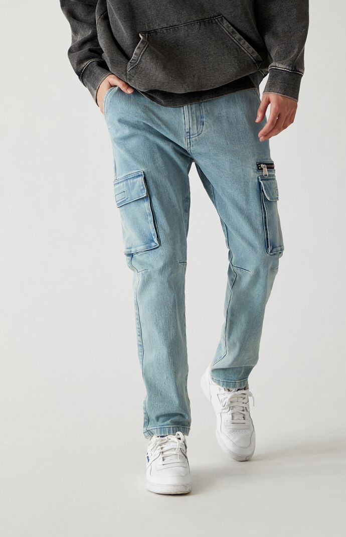 Medium Indigo Slim Taper Cargo Jeans