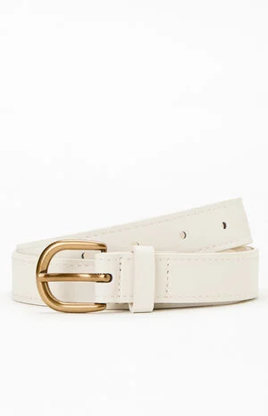 White Faux Leather Buckle Belt image number 1
