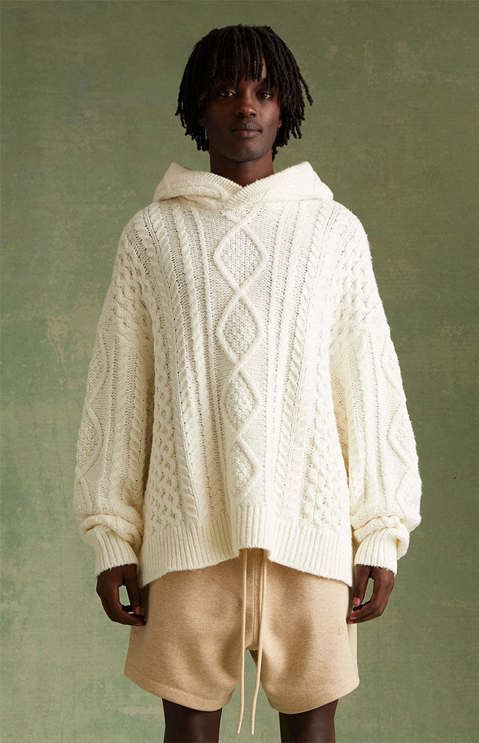 Fear of God Essentials Cloud Dancer Cable Knit Hoodie PacSun