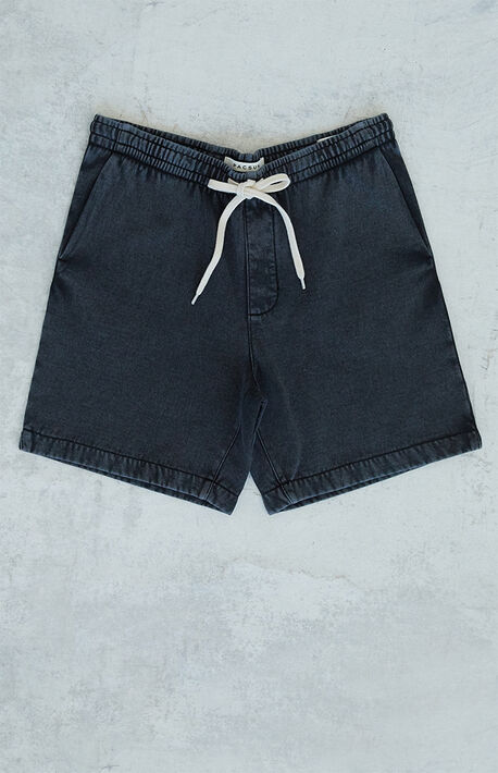 Black Vintage Wash Fleece Drawstring Volley Shorts