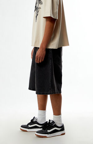 Black Check-5 Baggy Denim Shorts image number 3