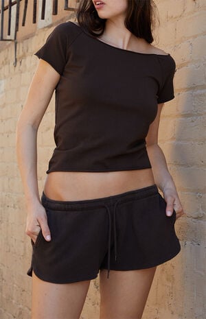 Brown Bonnie Off-The-Shoulder Short Sleeve Top image number 1