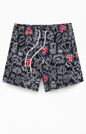 Keith Haring Hearts 4.5" Swim Trunks image number 1