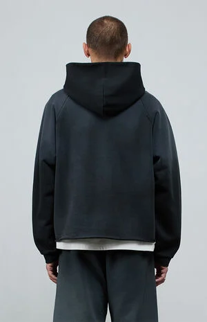 Black Vintage Wash Heavyweight Raglan&nbsp;Cutoff&nbsp;Oversized Fleece Hoodie image number 5