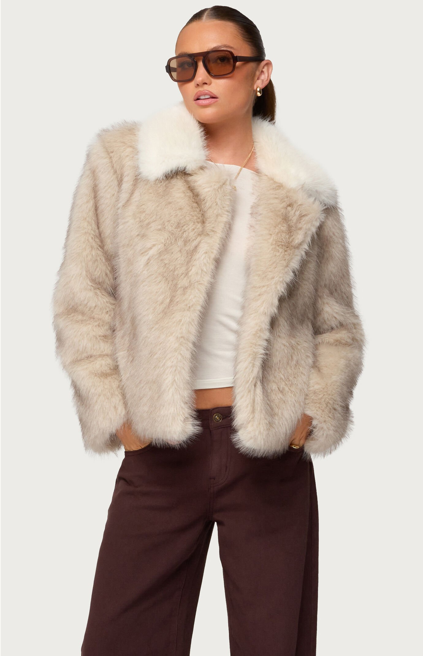 Edikted Contrast Collar Faux Fur Jacket