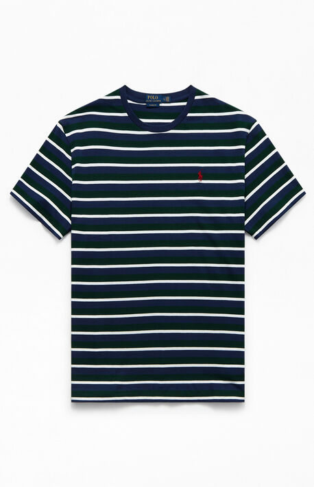 White &amp; Green Animated CN Striped T-Shirt