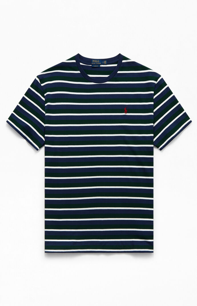 White & Green Animated CN Striped T-Shirt