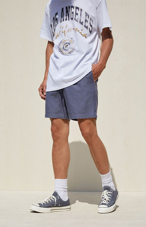 Blue Slubby Textured Volley Shorts image number 4