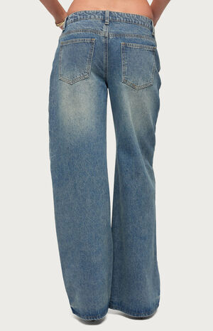 Moxlan Slanted Button Low Rise Baggy Jeans image number 3