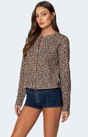 Leopard Printed Knit Cardigan image number 3