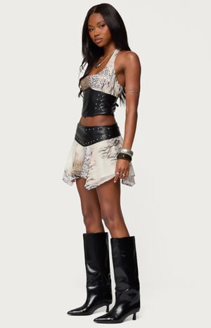 Letta Printed Chiffon Faux Leather Top image number 4