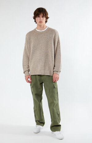 Tan Cropped Crew Sweater image number 3