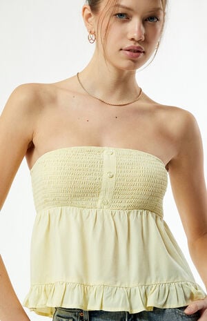 Plaid Strapless Button Up Top image number 3