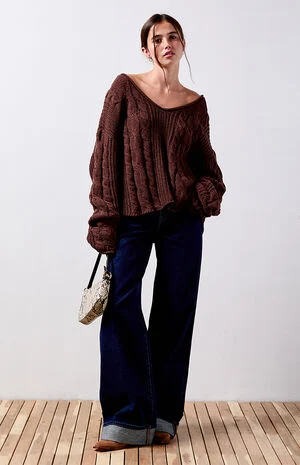 Laney V-Neck Cable Knit Sweater image number 1