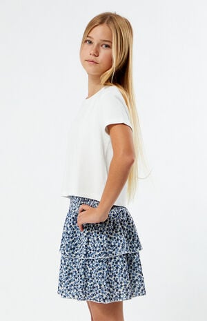 Navy Floral Tiered Scrunch Mini Skirt image number 3