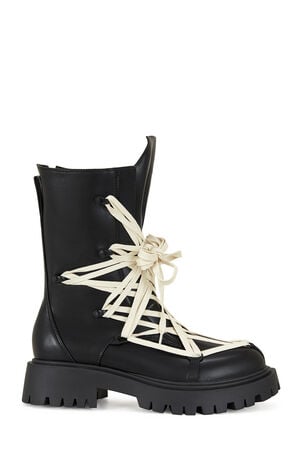 Women's Black Arjun Faux Leather Combat Boots image number 1