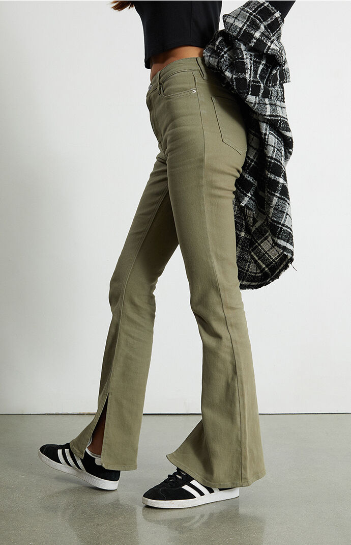 Green flare hotsell jeans