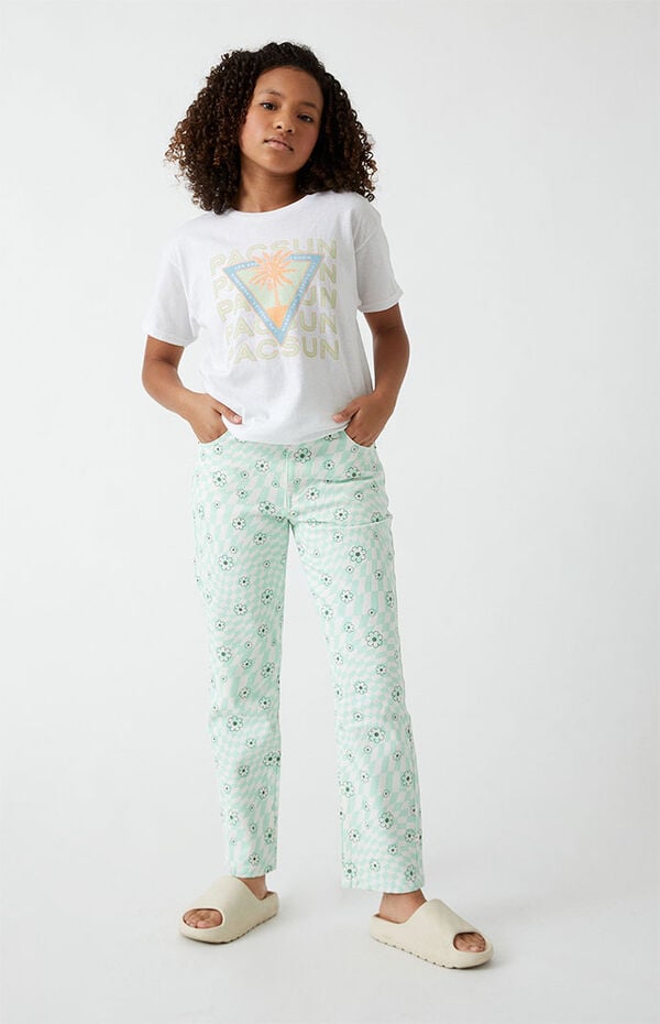Pacsun Kids Checkerboard Flower Straight Leg Jeans