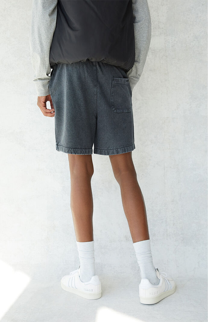 Black Vintage Wash Fleece Drawstring Volley Shorts