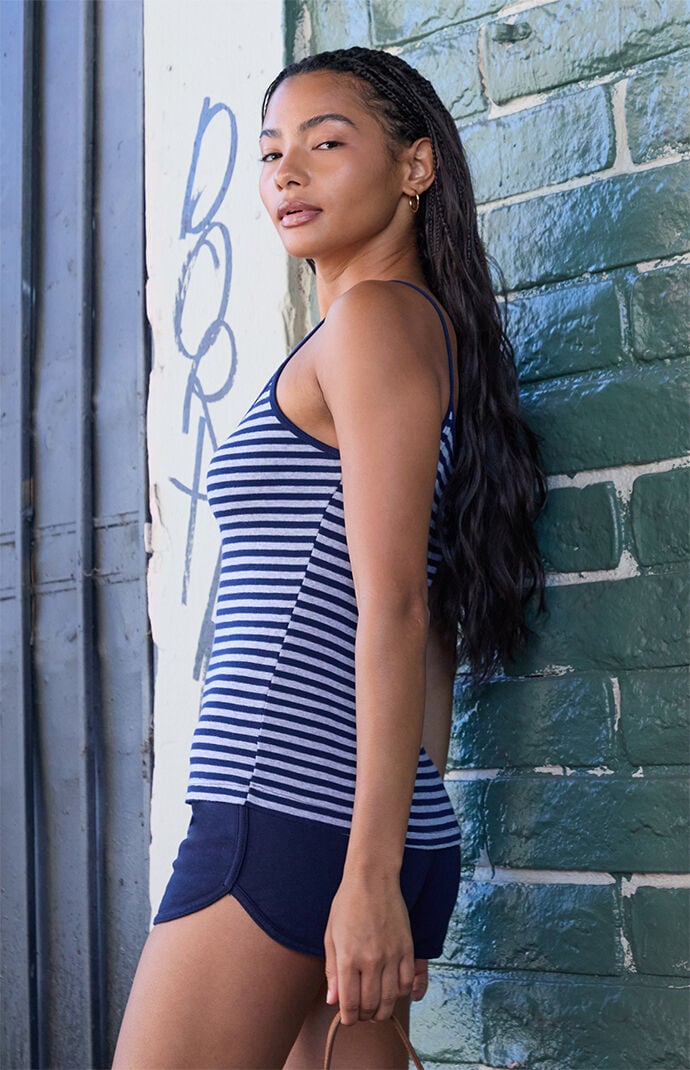 John Galt Gray and Blue Lorene Striped Tank Top