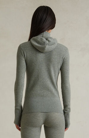 Women&rsquo;s Concrete Heather Waffle Knit Tight Hooded Sweater image number 4