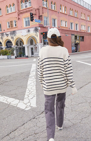 White & Black Thin Striped Brianna Sweater image number 3