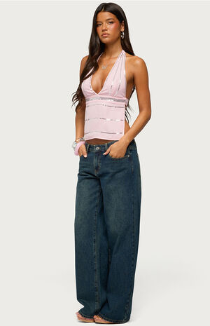 Roey Sequin Chiffon Backless Top image number 4