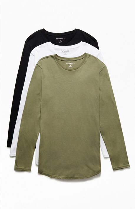 Three-Pack Long Sleeve Scallop T-Shirts