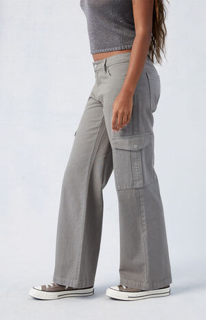 Eco Sage Low Rise Baggy Wide Leg Cargo Pants image number 3
