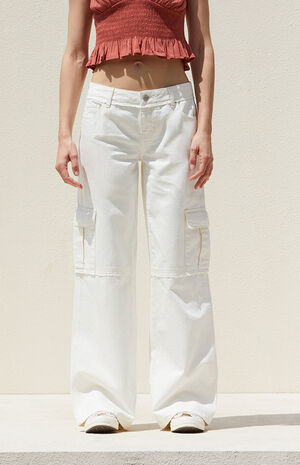 White Low Rise Baggy Cargo Jeans image number 2