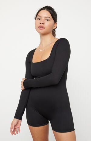 PAC WHISPER Active Black Cindee Long Sleeve Short Onesie image number 2