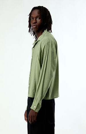 Green Striped Boxy Long Sleeve Shirt image number 3