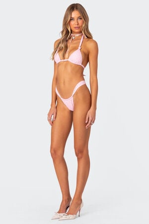 Gingham Knotted Triangle Bikini Top image number 3