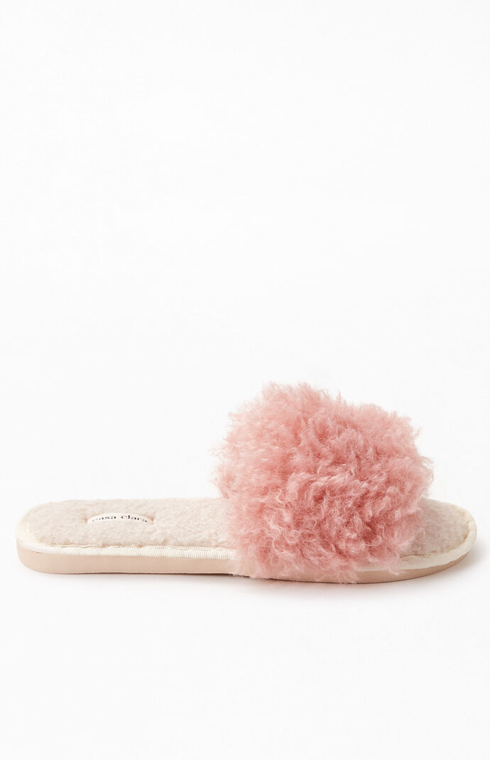 Pink Fuzzy Slide Slippers